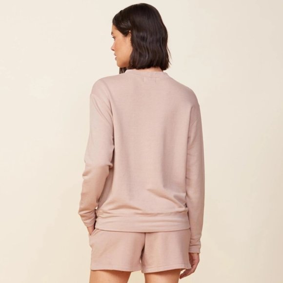 $134 Monrow Supersoft Fleece Boyfriend Sweater Taupe Small - Picture 2 of 4